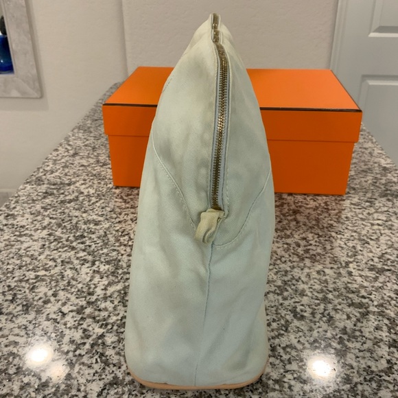 HERMES Mint Green Bolide Cotton Canvas Travel Zip Pouch - Picture 5 of 16